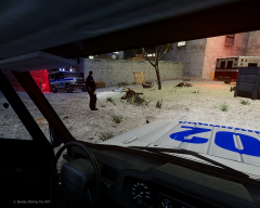 Triple murder. Russian police car (UAZ)