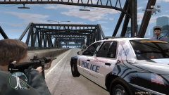 Armed man on bridge