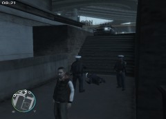 Two cops fall down the steps