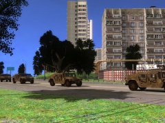 US HMMWVs roll in a russian town