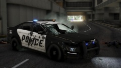 A random police car abandoned on the streets of Los Santos after a shootout