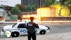 Tanker fire after a pursued vehicle crashed at high speed