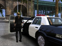 Officer Jill Valentine pulling over a white Range Rover Sport for speeding