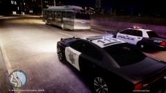 Pursuit of a bus that hit a police officer and sped off.