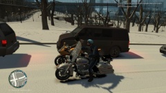 Taking the Harley for a spin in the snow.