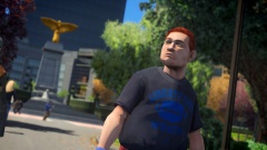 Just a guy looking to the right.. Nothing is happening there.