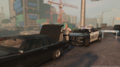 Highway patrol officer cleaning up scene after pursuit (3)