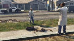 You should be taking pictures of the corpse, not of your colleague and my cruiser