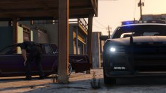 An LSPD officer investigating a Faction lowrider that was reported stolen earlier