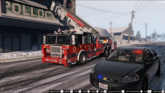 Tower ladder on scene