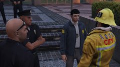 After a emergency on the FIB Building, agents are making a debriefing with LSPD and LSFD
