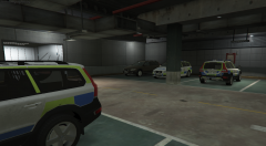 Swedish police vehicle garage.