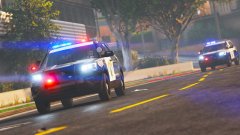 California Highway Patrol officers pursue a kidnapper in a blue sedan.