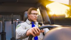 California Highway Patrol officers pursue a kidnapper in a blue sedan.