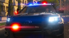 California Highway Patrol officers pursue a kidnapper in a blue sedan.