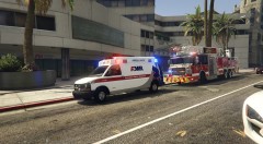 LSFD Truck 5 and an AMR Ambulance