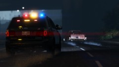 High-speed pursuit during a rainy evening