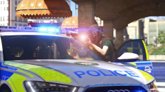 Armed Response Unit takes cover behind her ARV