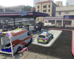 Crime scene after a shootout between police and some robbers