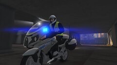 Polish motorcycle cop responding through a construction site