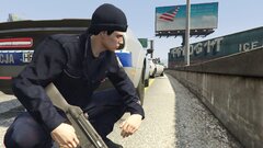 Polish officer taking cover from an attacker