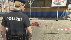 Austrian officers securing the scene of a shootout.
