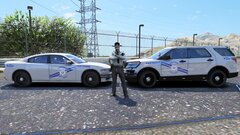 Nevada DPS Sergeant Next To 2018 FPIU and 2018 Dodge Charger