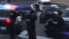 Ontario Provincial Police officers with their guns drawn