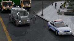 NYC Sanitation Street Sweeper with Squad car and Mack Trash Trucks.
