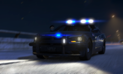 Paleto Bay Police Department'sCharger Damaged in Armored Truck Pursuit.