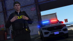Ontario Provincial Police Officer Infront of a Ford Explorer